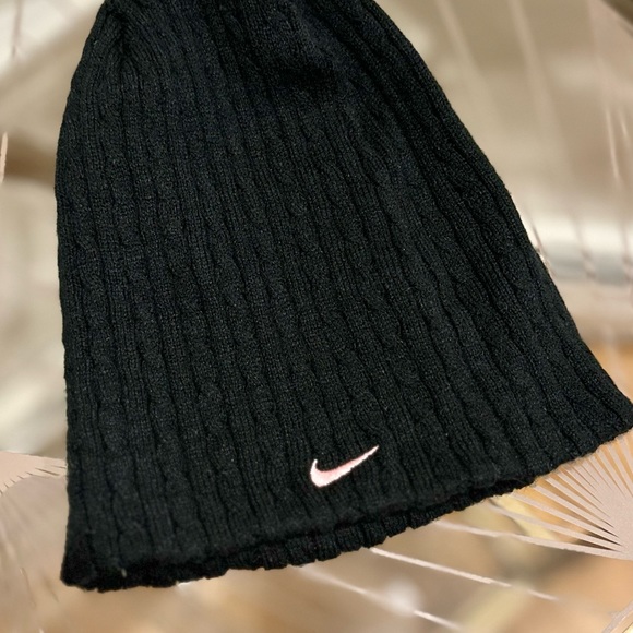 Nike Black Ribbed Beanie with Pink Swoosh - Picture 2 of 3
